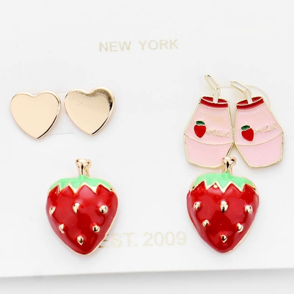G8844E Jewelry - Red Gold Mixed Stud Earrings Statement Jewelry